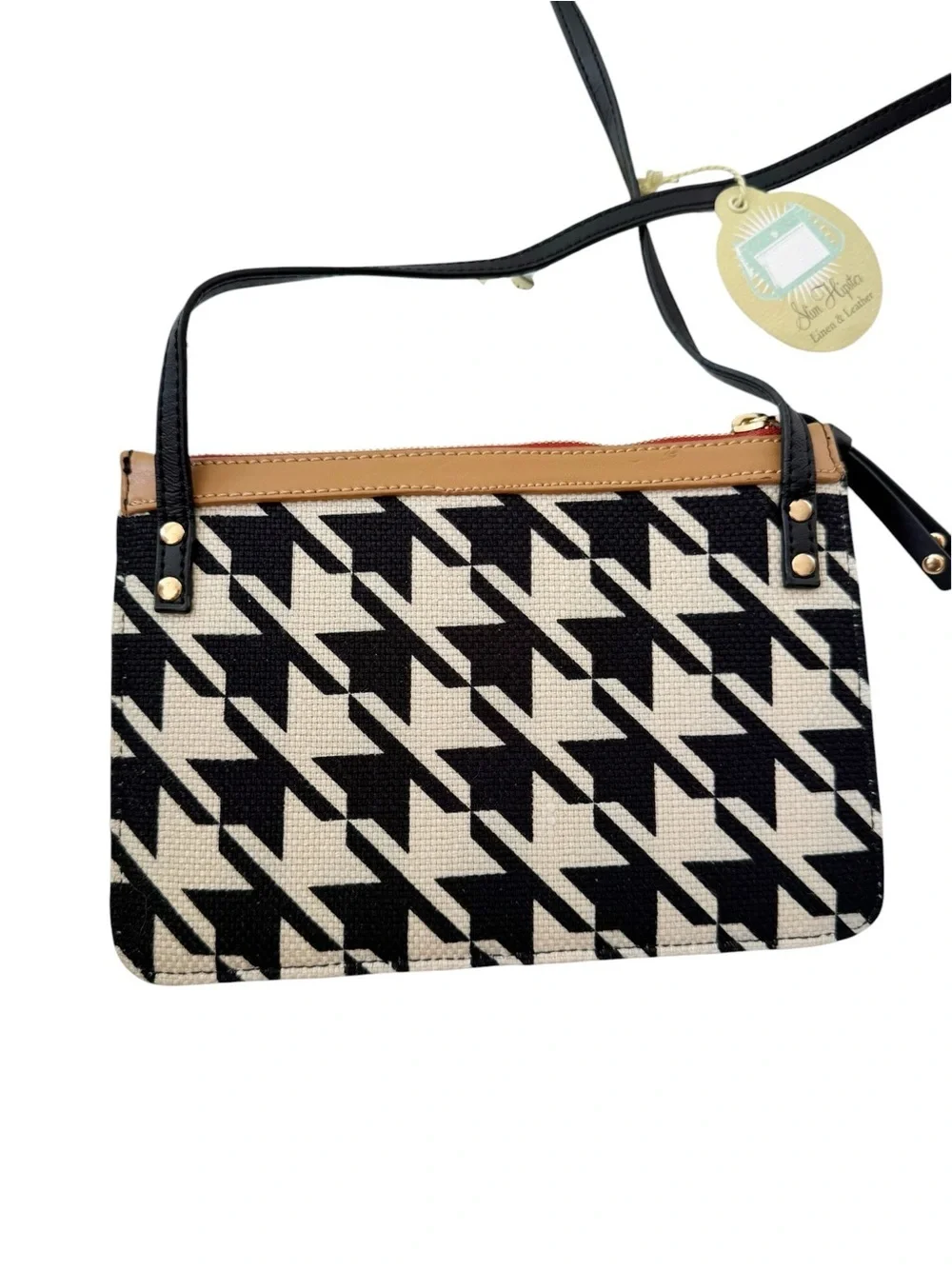 NWT Spartina 449 Stoddard Slim Hipster Crossbody Bag Linen Leather Black Cognac
